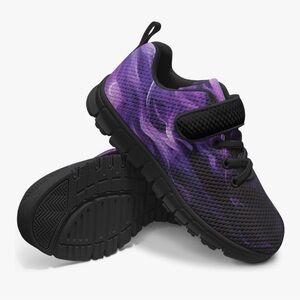 Kids Purple and Black flame big kid size 2  Athletic Sneakers - Velcro Closure